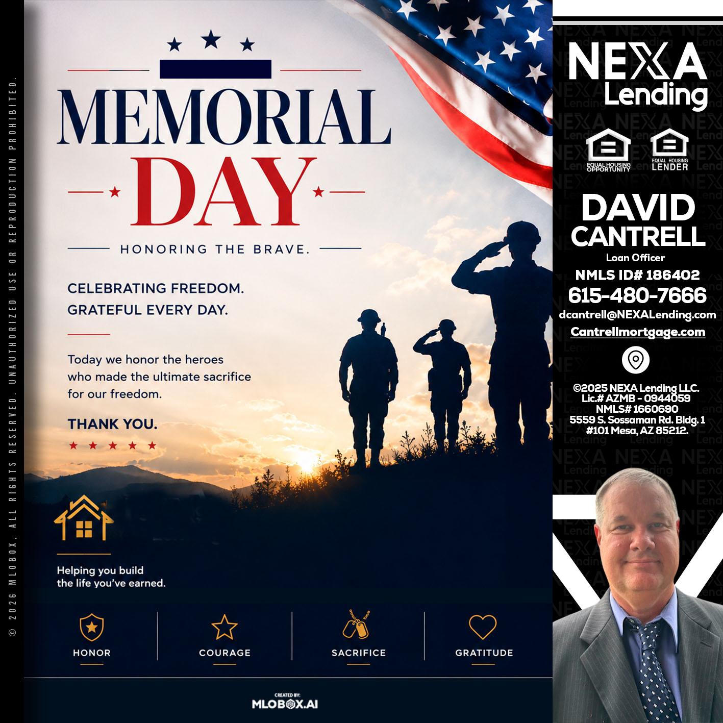 MEMORIAL DAY - David Cantrell -Loan Officer